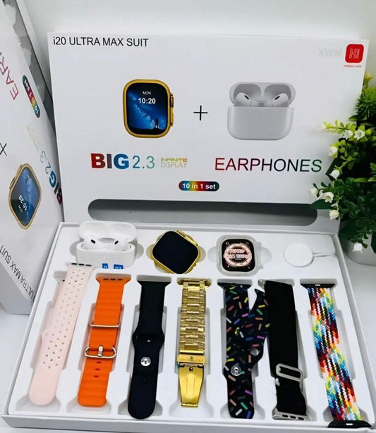 I20 Ultra Smart Watch - I20 Ultra Max Suit 10 in 1 Smart Watch With Airpods - Ultra 2 Smart Watch with Earbuds Watch Earbuds Ultra 9 Smart Watch Airpods Watch Airpods Smart Watch for Boys Touch Watch Mobile Watch Ultra with Airpods